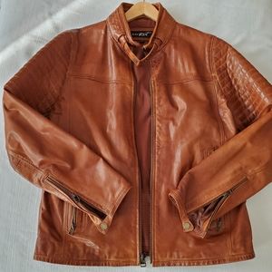 Goat Leather Men's Cognac Brown Motorcycle Biker Jacket Sz M